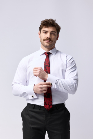 Camasa barbati slim fit alba cu manseta pentru butoni si nasturi ascunsi CONFORT 2XL