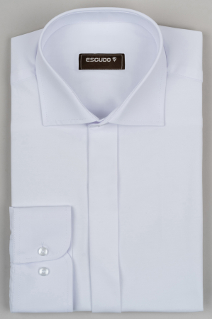 CLASICE - Camasa barbati slim fit alba cu nasturi ascunsi CONFORT