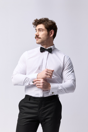 Camasa barbati Slim Fit alba de ocazie - guler pentru papion