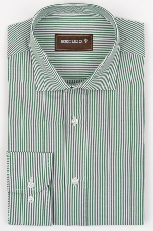 CAMASI CU DUNGI SI CAROURI - Camasa barbati regular fit alba cu dungi verzi