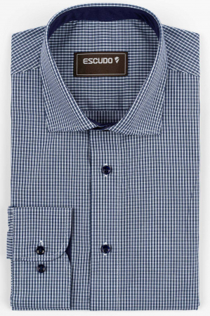 DUNGI SI CAROURI - Camasa barbati regular fit alba cu caro bleumarin