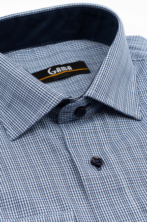 CAMASI MARIMI SPECIALE - Camasa barbati slim fit bleumarin cu caro fin alb si bleu - 2XL
