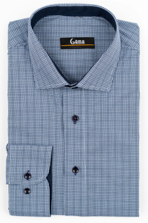 CAMASI CU DUNGI SI CAROURI - Camasa barbati regular  fit bleumarin cu caro fin alb si bleu