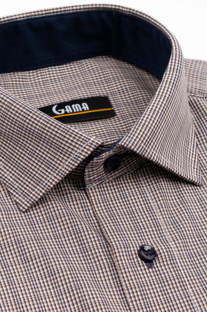 CAMASI MARIMI SPECIALE - Camasa barbati slim fit bleumarin cu caro fin alb si maro-deschis - 2XL