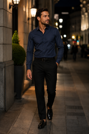 CAMASI CLASICE - Camasa barbati regular fit bleumarin PREMIUM