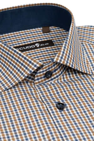 Camasa barbati slim fit cu carouri maro si bleumarin [1]