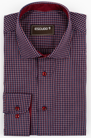 DUNGI SI CAROURI - Camasa barbati regular fit bleumarin cu caro alb si visiniu