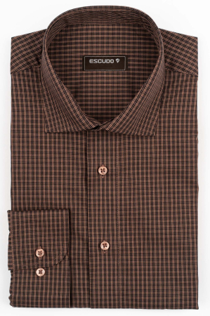 CAMASI CU DUNGI SI CAROURI - Camasa barbati regular fit maro cu caro negru