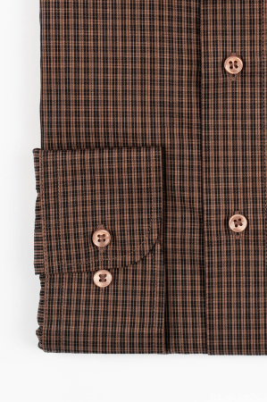 CAMASI CU DUNGI SI CAROURI - Camasa barbati regular fit maro cu caro negru