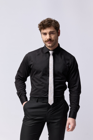 CAMASI - Camasa barbati slim fit neagra cu lycra 2XL