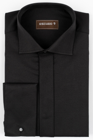 CAMASI CEREMONIE - Camasa barbati slim fit neagra cu mansete pentru butoni si nasturi ascunsi - CONFORT