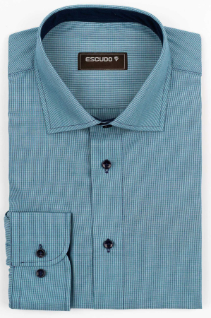 CAMASI CU DUNGI SI CAROURI - Camasa barbati regular fit turcoaz cu dungi fine bleumarin