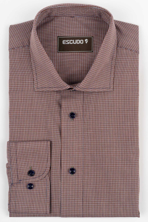 DUNGI SI CAROURI - Camasa barbati slim fit maro cu caro alb