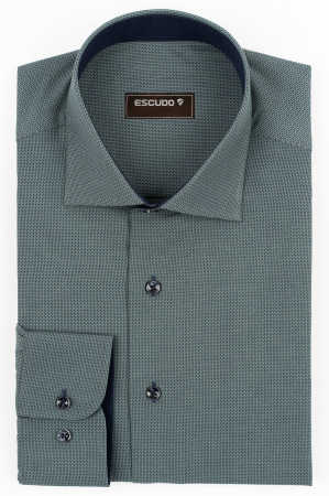 CAMASI CU IMPRIMEURI - Camasa barbati slim fit verde cu imprimeu bleumarin