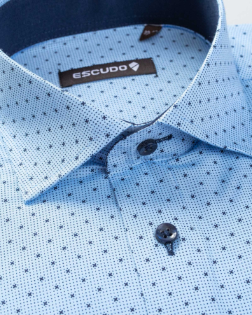 Camasa bleu strech regular fit cu imprimeuri [1]