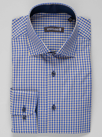 Camasa bleumarin cu galben regular fit cu caro  [0]