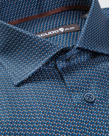 Camasa bleumarin slim fit cu picouri colorate [3]