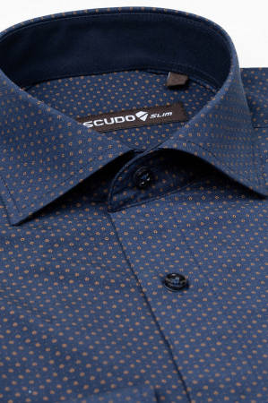 Camasa bleumarin slim fit XS cu imprimeuri maro [2]