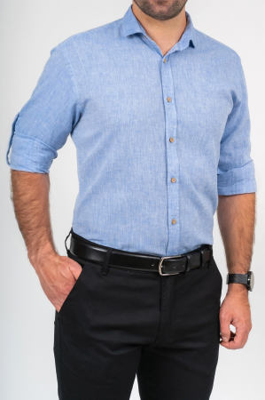 Camasa casual barbati slim din in albastru deschis [0]