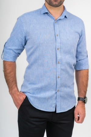 Camasa casual barbati slim din in albastru deschis [1]