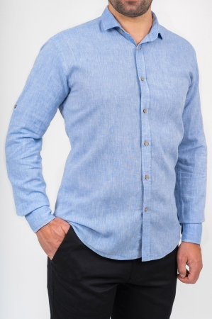 Camasa casual barbati slim din in albastru deschis [2]