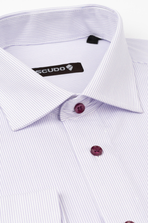 DUNGI SI CAROURI - Camasa casual regular alba cu dungi lila maneca lunga