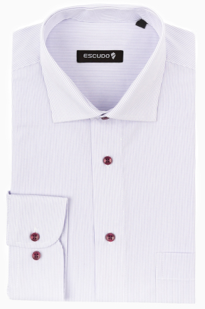 DUNGI SI CAROURI - Camasa casual regular alba cu dungi lila maneca lunga