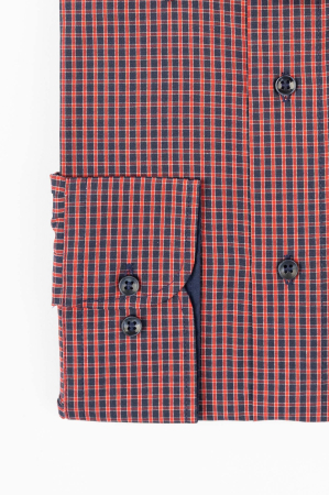 Camasa casual regular bleumarin cu carouri rosii maneca lunga [1]