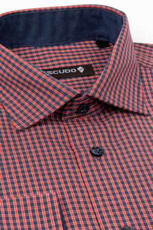 Camasa casual regular bleumarin cu carouri rosii maneca lunga [2]