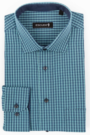 Camasa casual regular bleumarin cu carouri turcoaz maneca lunga [0]