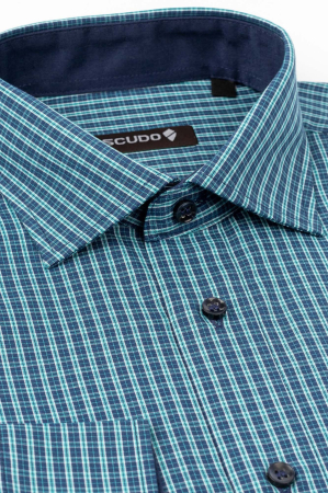 Camasa casual regular bleumarin cu carouri turcoaz maneca lunga [1]