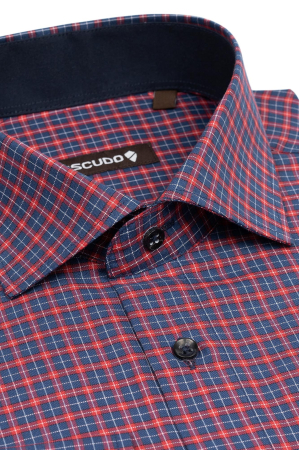 Camasa casual regular cu carouri rosii si bleumarin [2]