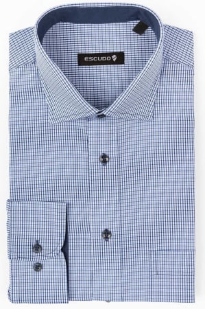 DUNGI SI CAROURI - Camasa casual regular gri cu carouri bleumarin maneca lunga