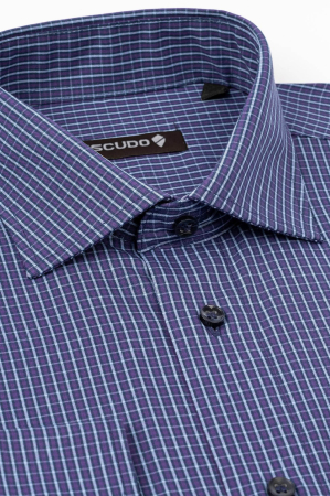 Camasa casual regular mov cu carouri bleu maneca lunga [2]