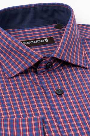 Camasa casual slim albastra cu carouri visinii [2]