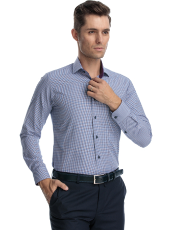 Camasa casual slim fit cu carouri bleumarin [1]