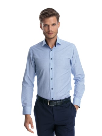 Camasa casual slim fit cu imprimeuri geometrice albastre [3]
