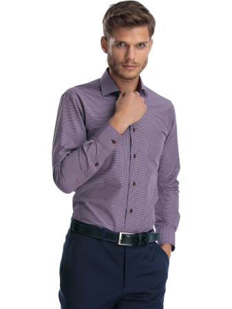 Camasa casual slim fit in carouri bordo [0]