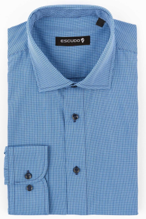 DUNGI SI CAROURI - Camasa casual slim maneca lunga albastra cu carouri mici