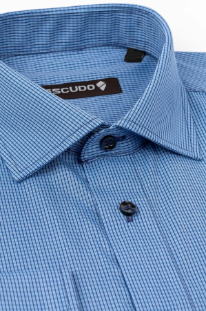 DUNGI SI CAROURI - Camasa casual slim maneca lunga albastra cu carouri mici