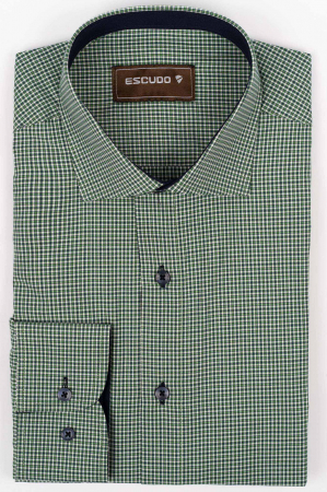 Camasa regular fit verde cu carouri albe si bleumarin  2XL [0]