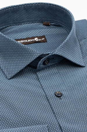 Camasa Design albastra cu imprimeu alb slim [2]