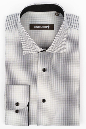 DUNGI SI CAROURI - Camasa gri regular fit cu carouri negre mici