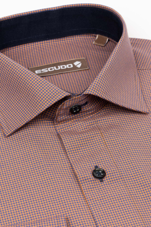 Camasa maro cu carouri bleumarin regular fit [2]