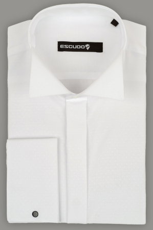 CEREMONIE - Camasa barbati slim fit alba cu model elegant  in tesatura - guler pentru papion