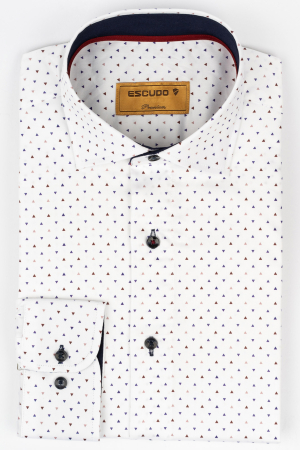 Camasa premium regular alba cu imprimeu geometric triunghi-45/46 - 2XL [0]