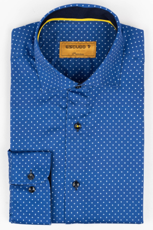 IMPRIMEURI - Camasa premium slim albastra cu imprimeu geometric romb