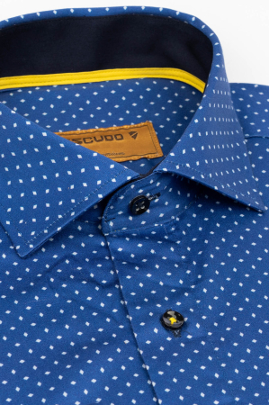 IMPRIMEURI - Camasa premium slim albastra cu imprimeu geometric romb