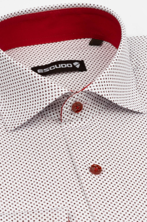 Camasa regular alba cu imprimeu geometric visiniu [1]