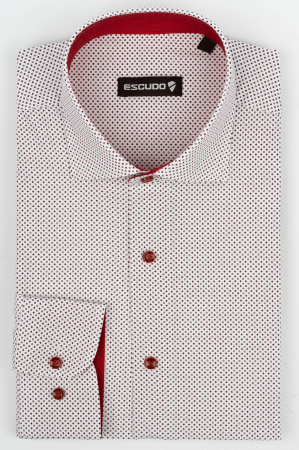 Camasa regular alba cu imprimeu geometric visiniu [0]